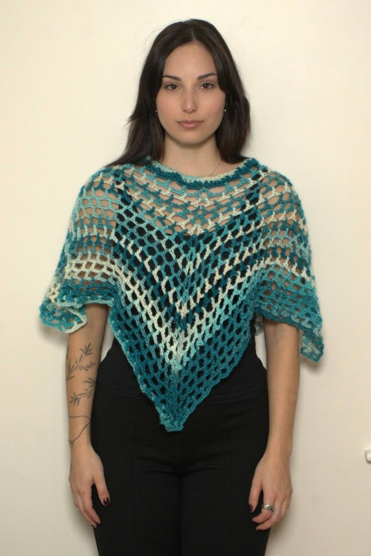 Sea-foam Green & Teal Crochet Shawl