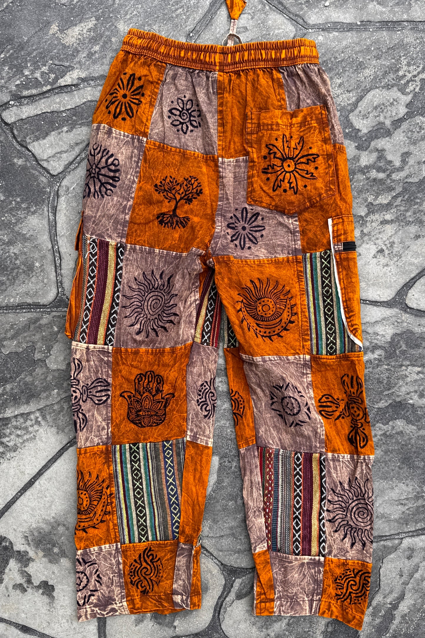 Block Print Patchwork Burnt Orange Trousers