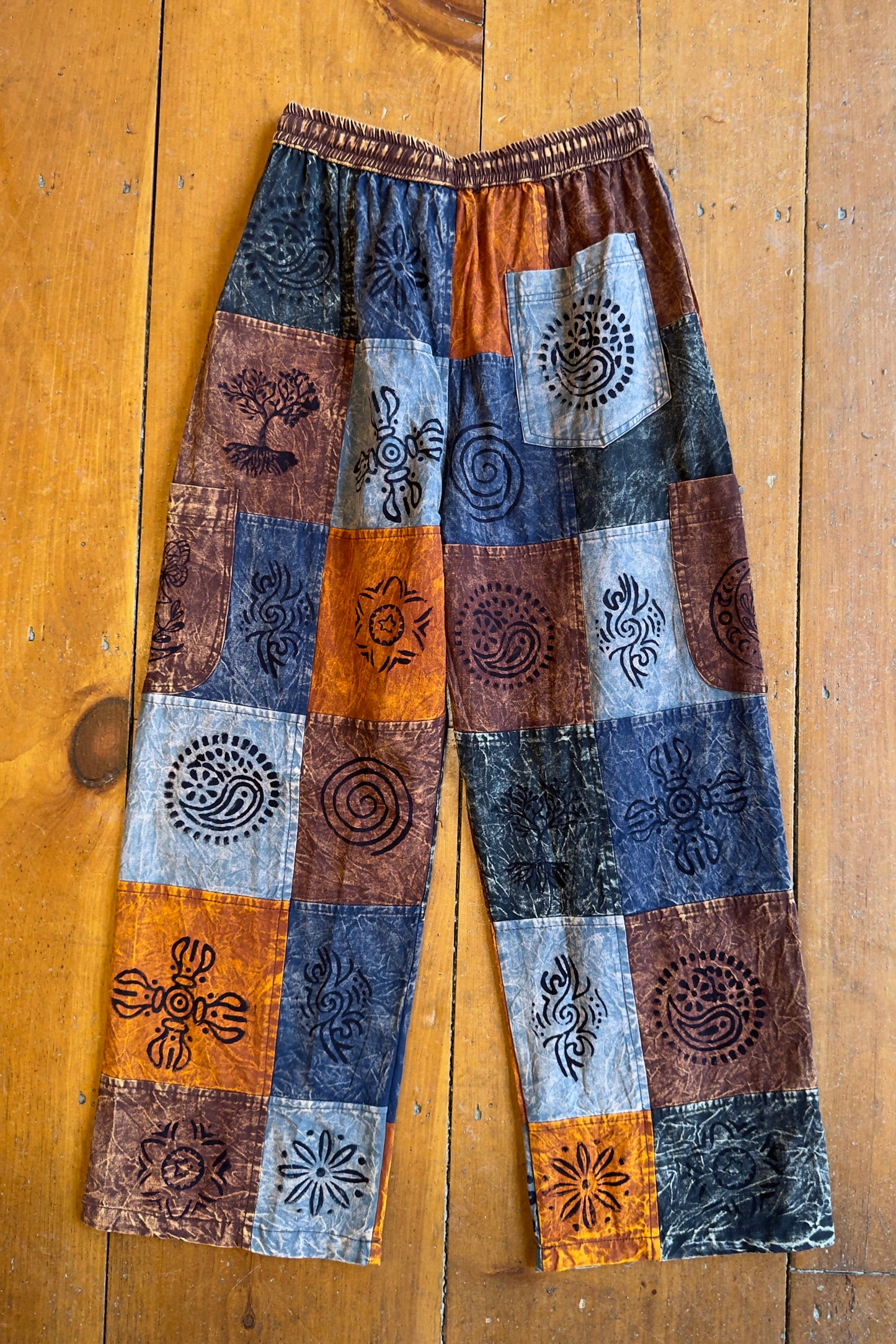 Orange Patchwork Block Print Pant