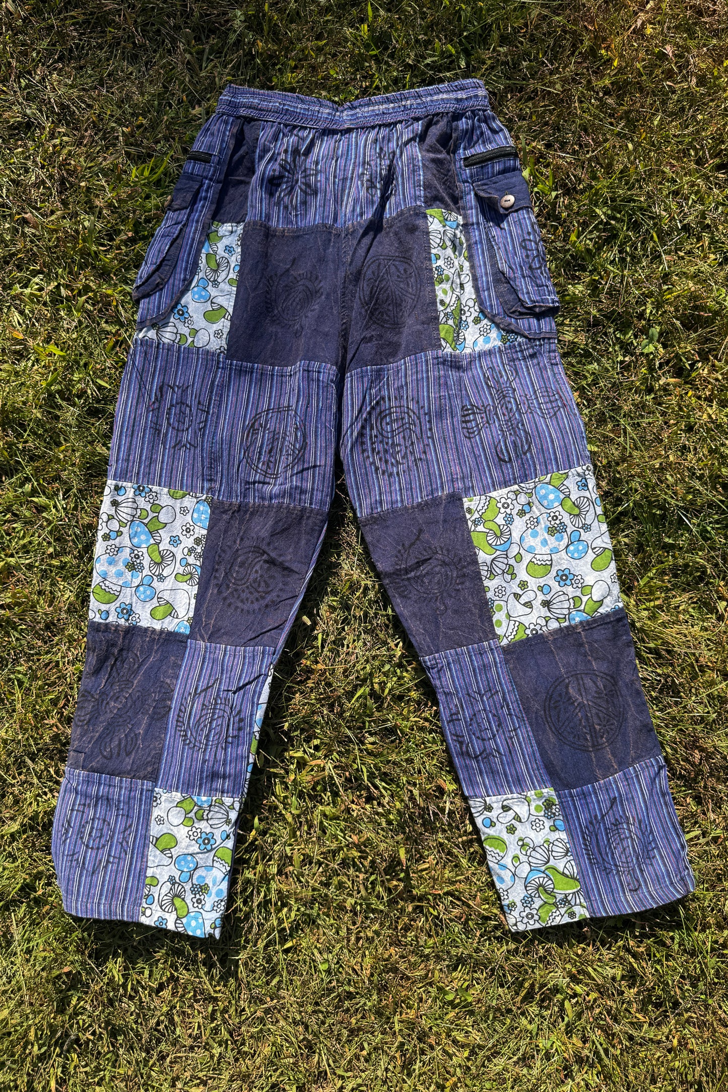 Multi-Blue Patch Mushroom Pant