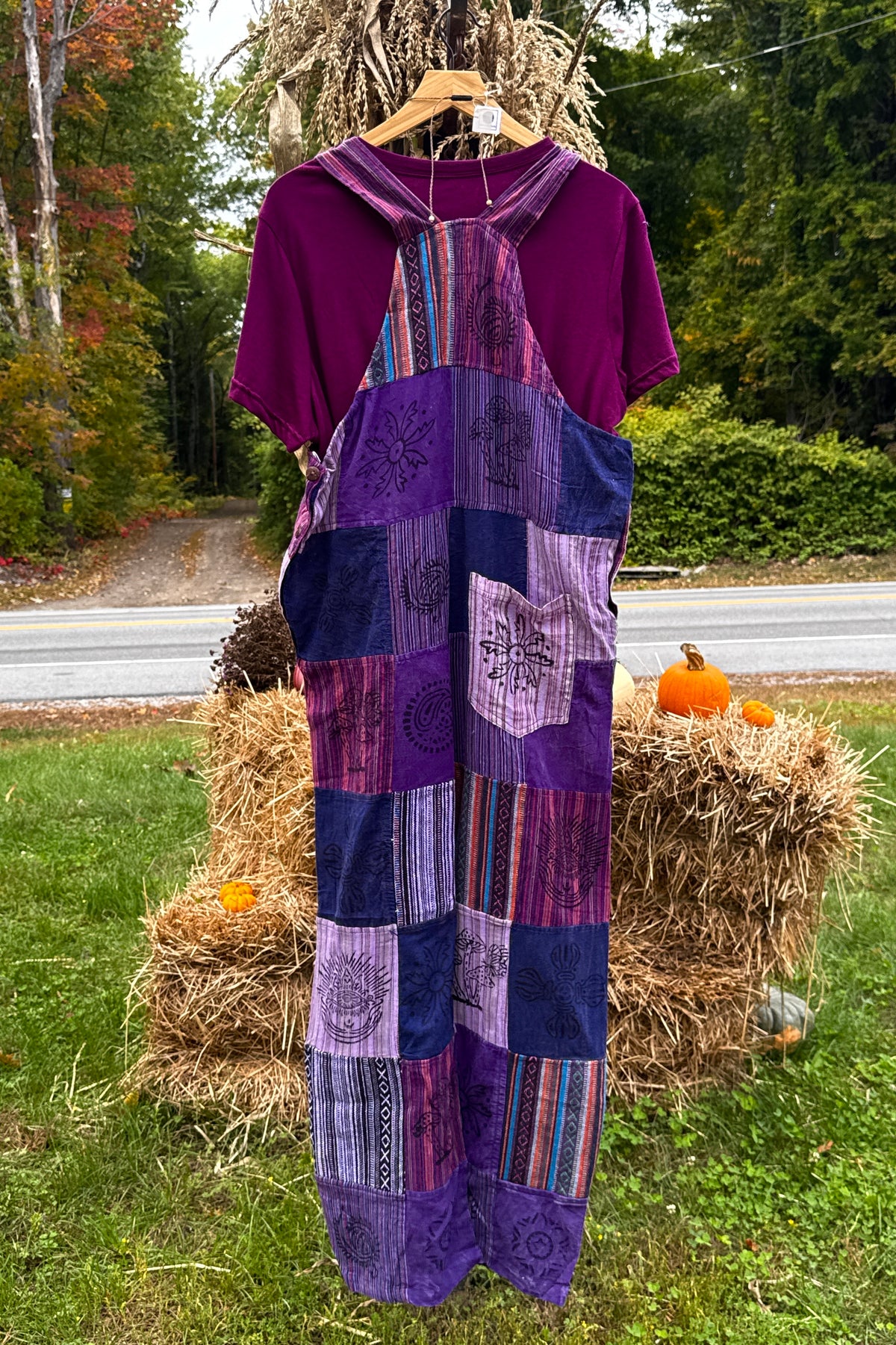 Patchwork Overalls in Purple