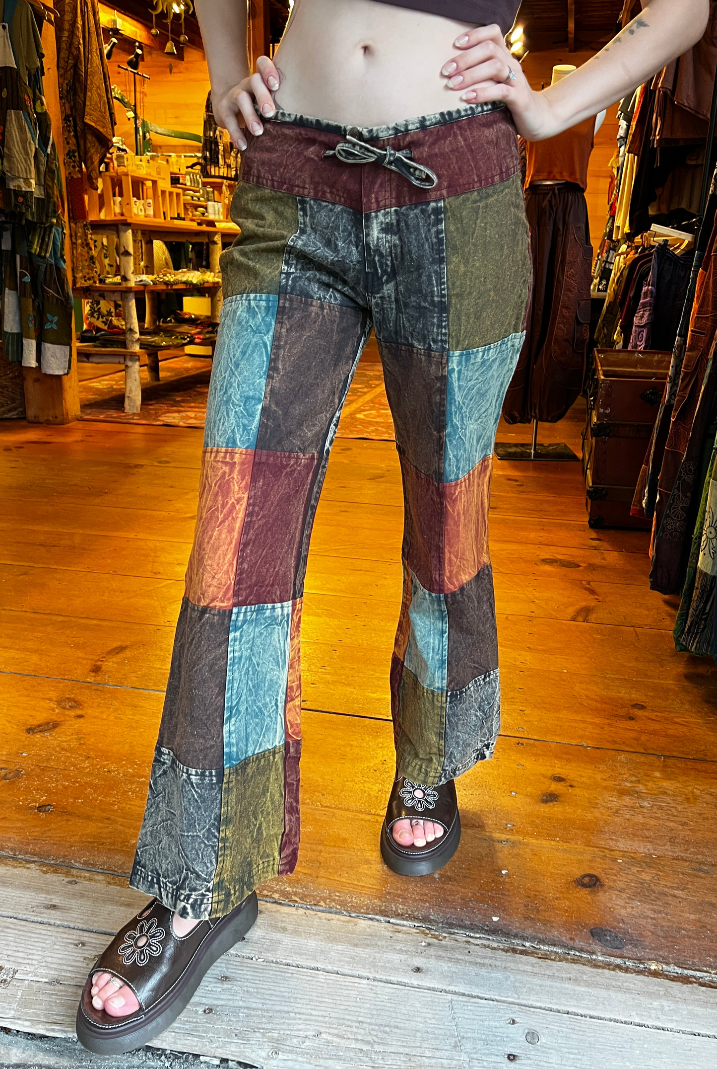 Multi-Color Stonewash Patch Trousers