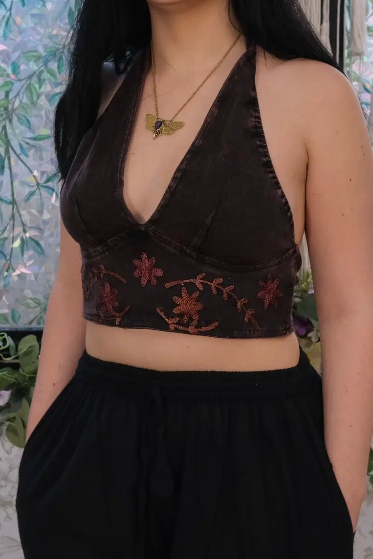 Paisley Embroidered Reversible Halter Top