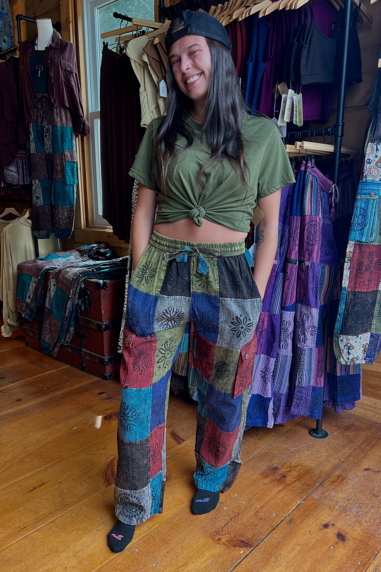 Stonewash Block Print Cargo Trousers