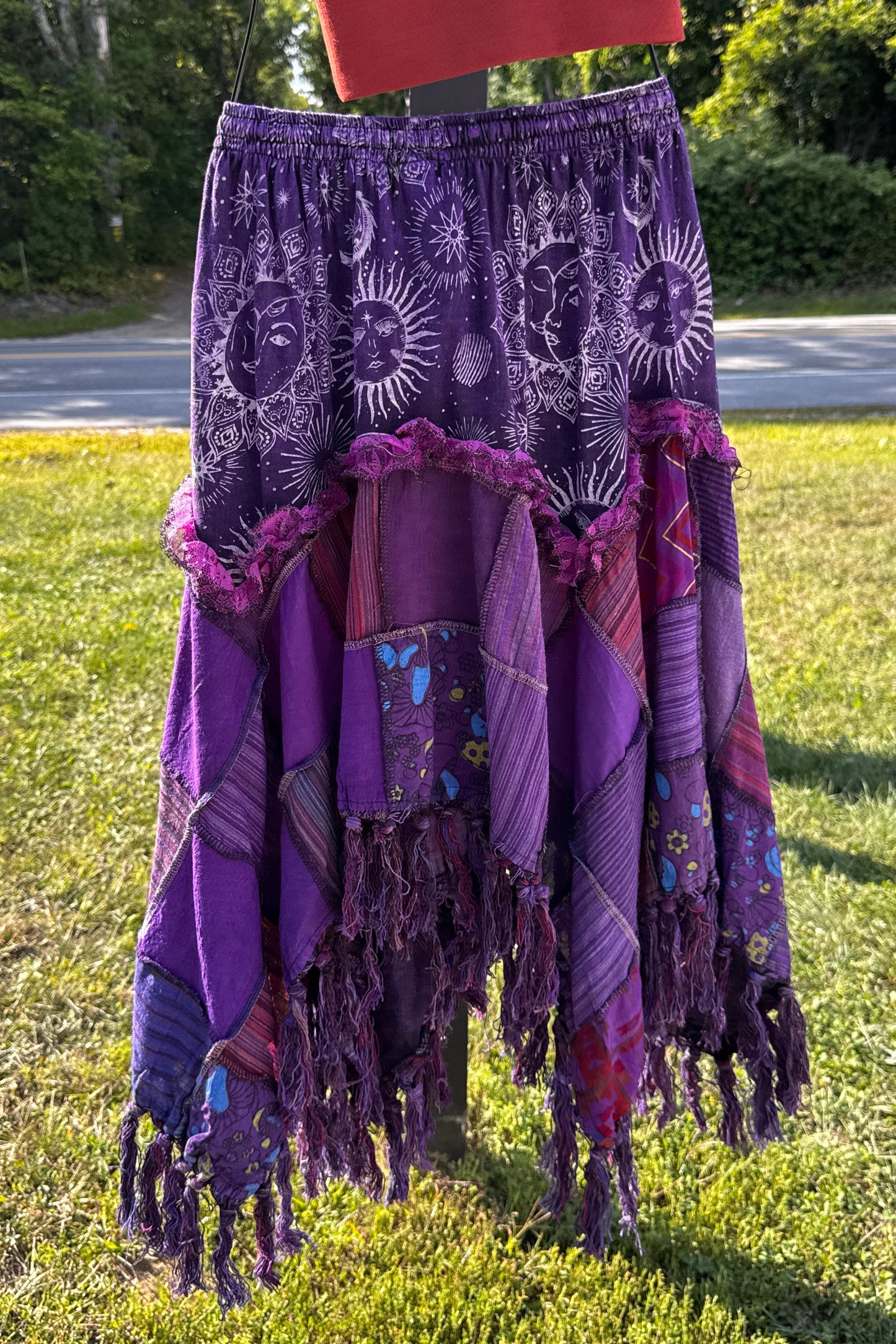 Jagged Edge Patchwork Skirt in Purple
