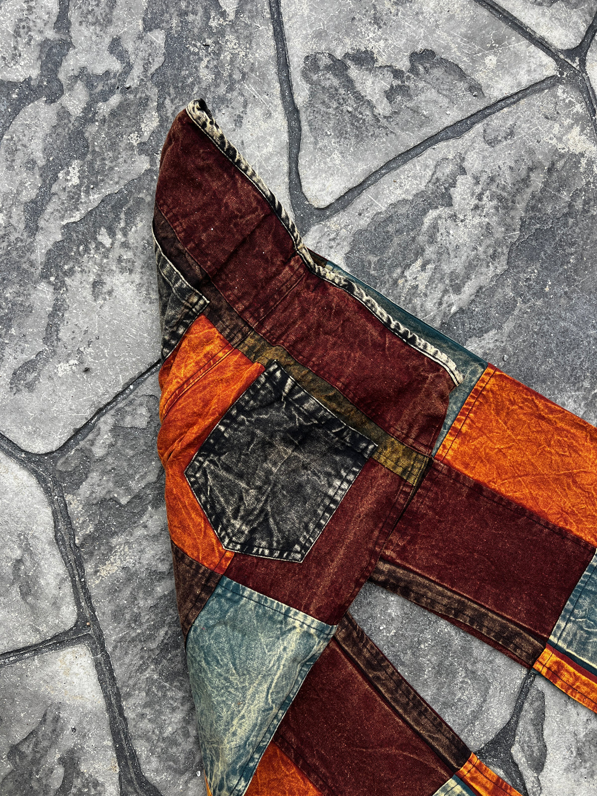Multi-Color Stonewash Patch Trousers