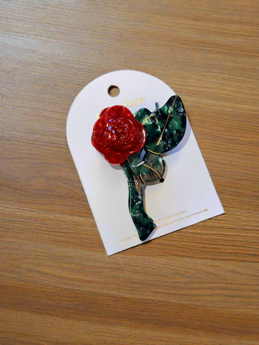 Handmade Origami Rose Stem Hair Clip in Red