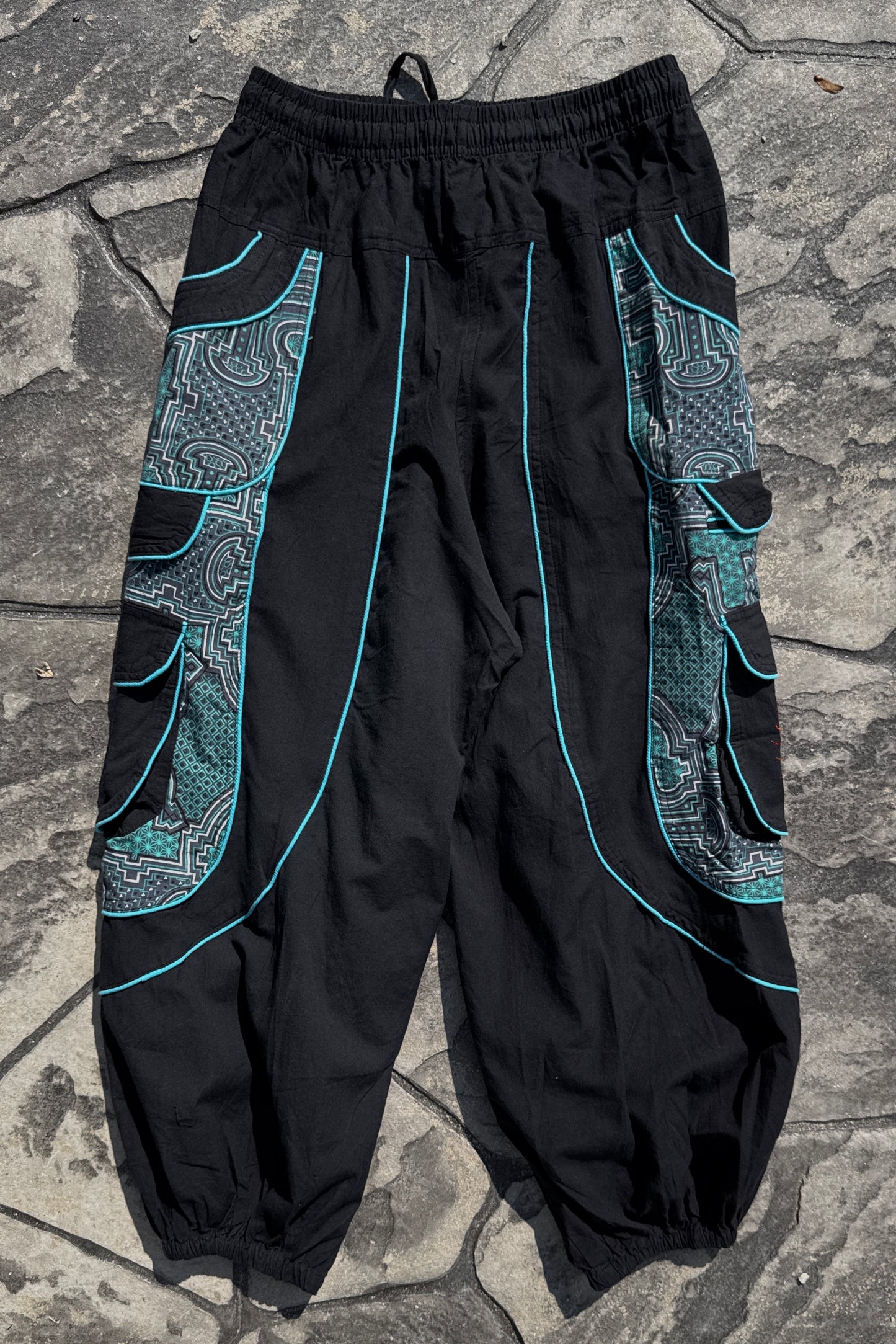 Mushroom & Sun / Moon Embroidered Detail Pocket Baggy Pants