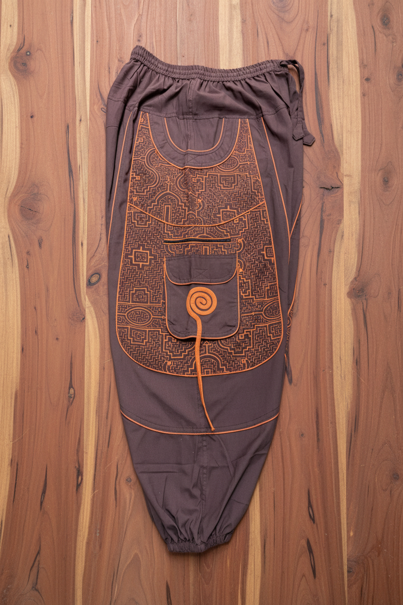 Swirl Detail Pocket Baggy Pant in Brown