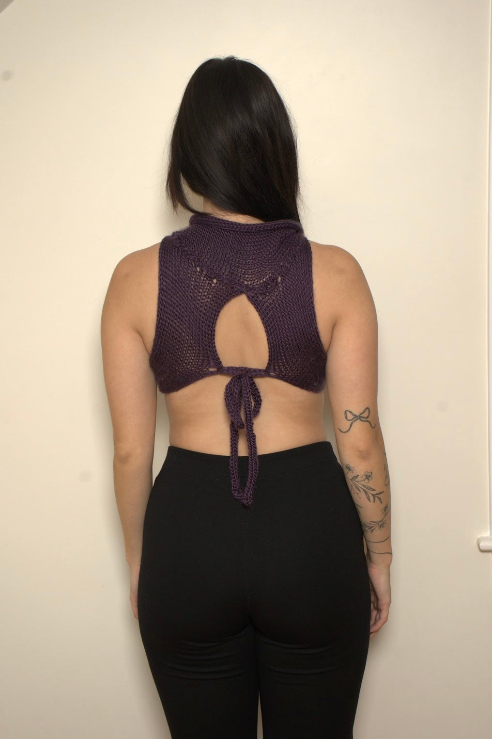 Knitted Criss-Cross Top w/ Chest Charm in Purple