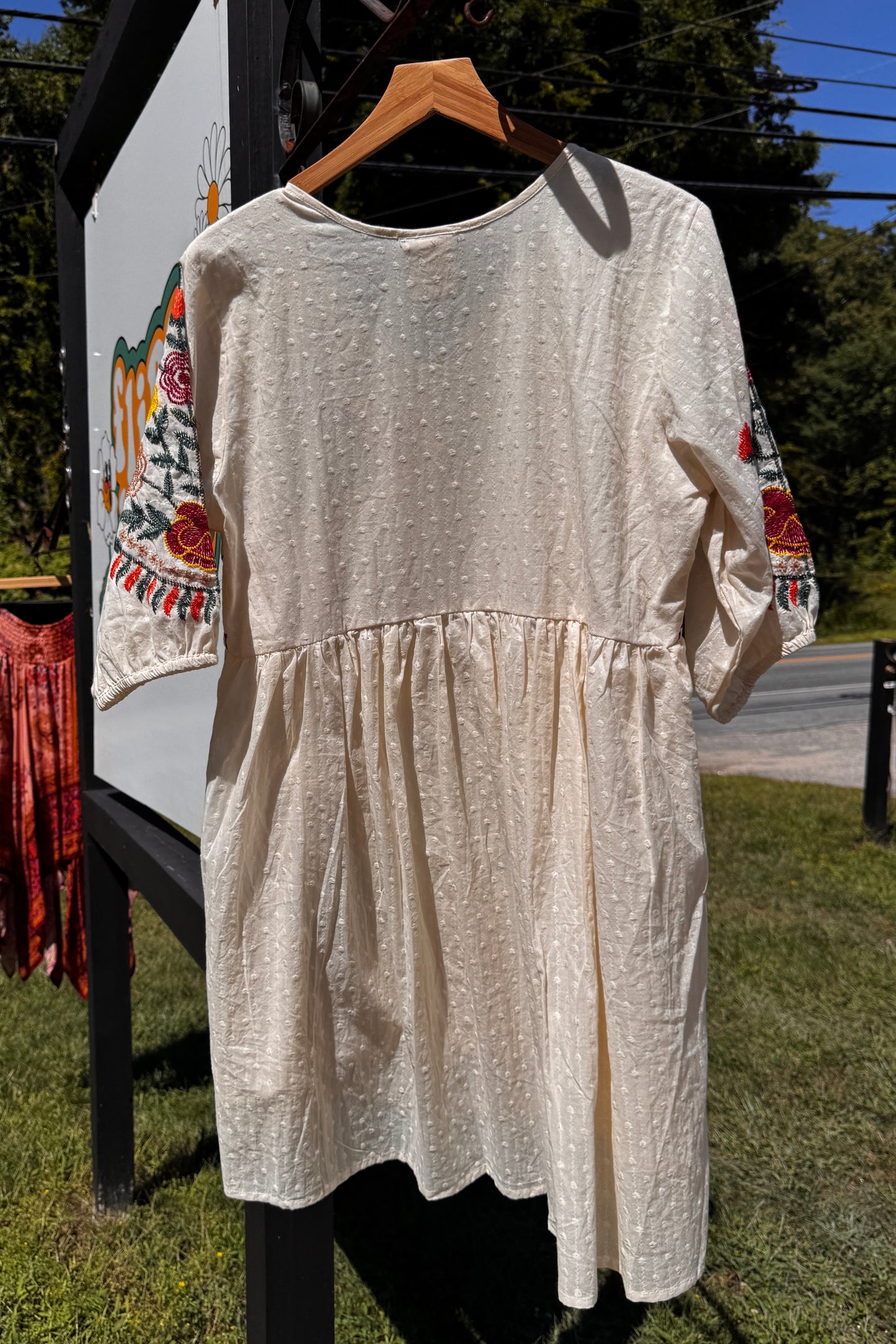 Floral Embroidered Short Sleeve A-Line Dress