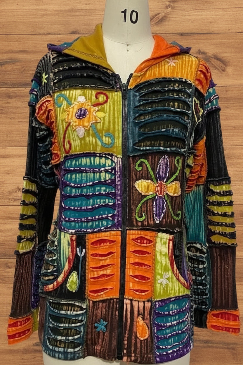 Razor Cut Detail Zip-Up Jacket w/ Embroidery