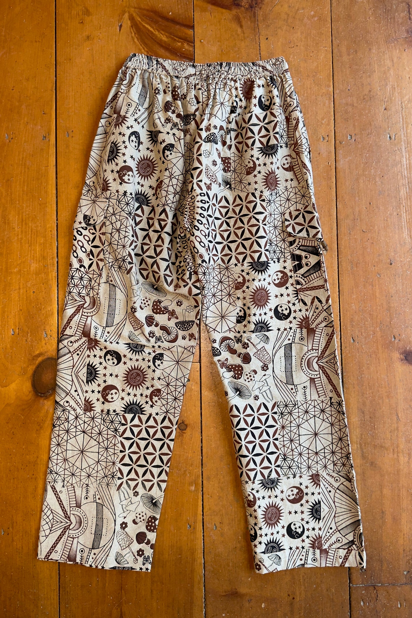 Beige Multi-Print Mushroom Trousers