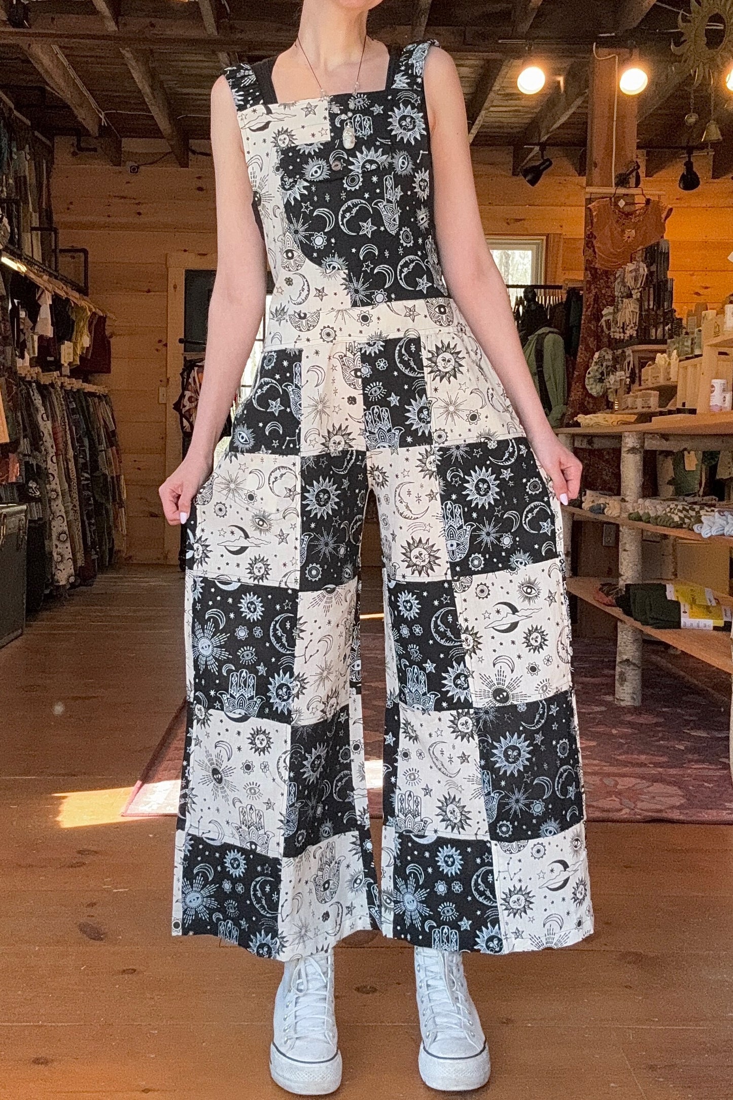Wide Leg Palazzo Jumpsuit w/ Moon Print