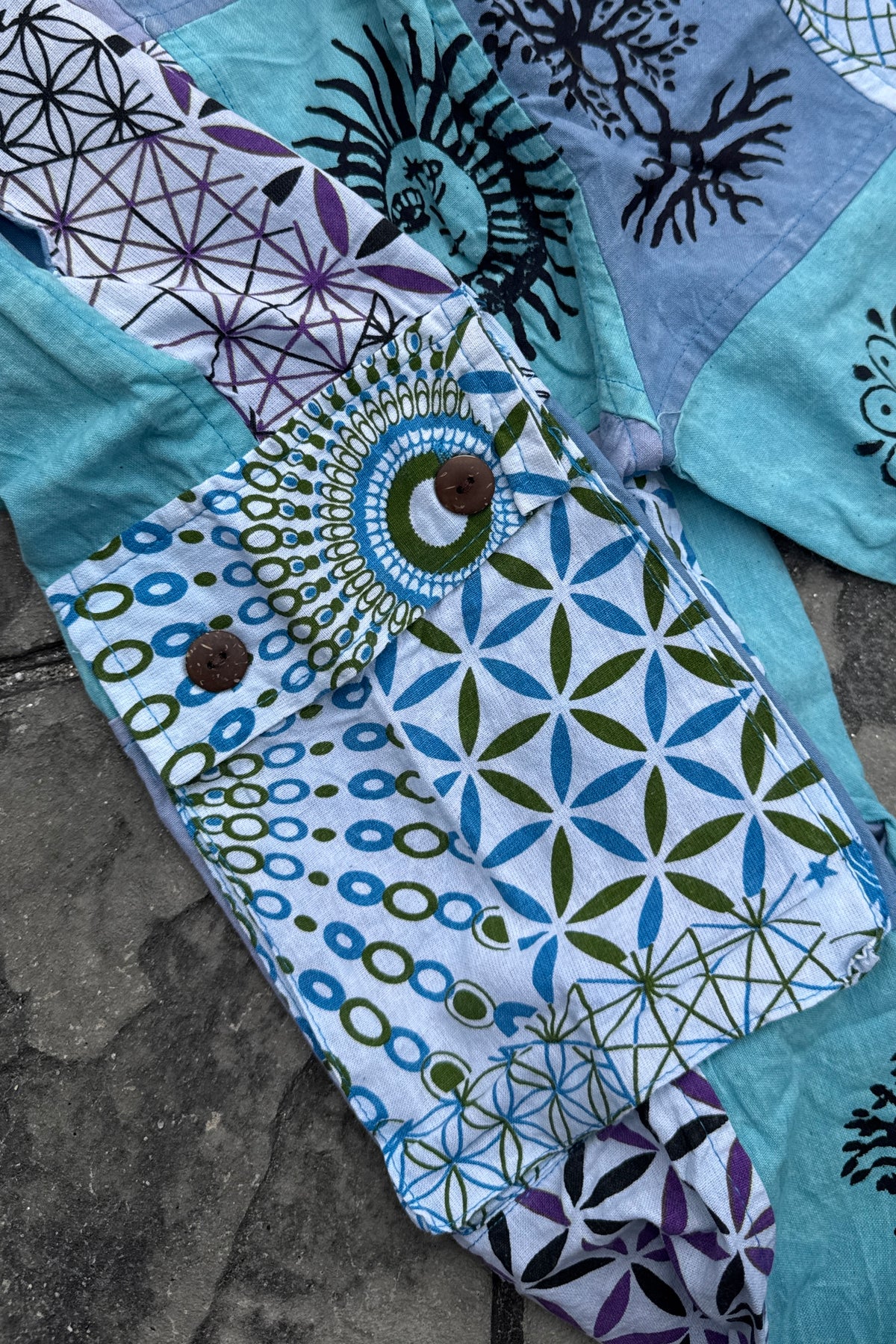 Blue Patchwork Joggers w/ Waist Tie