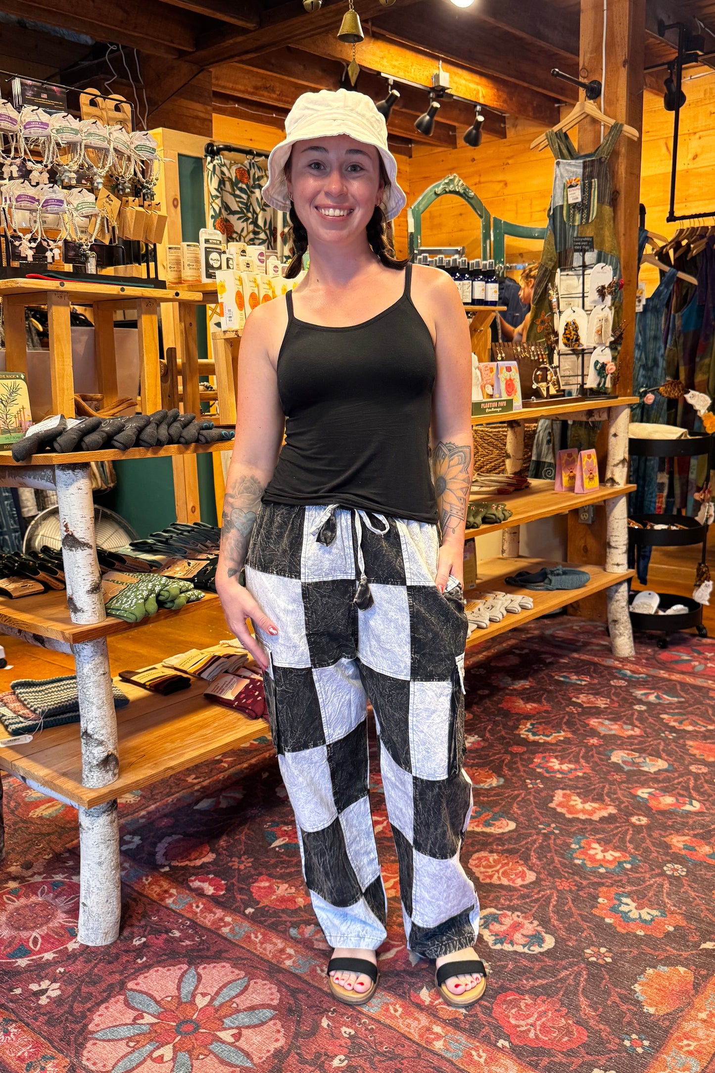 B + W Checkered Cargo Trousers