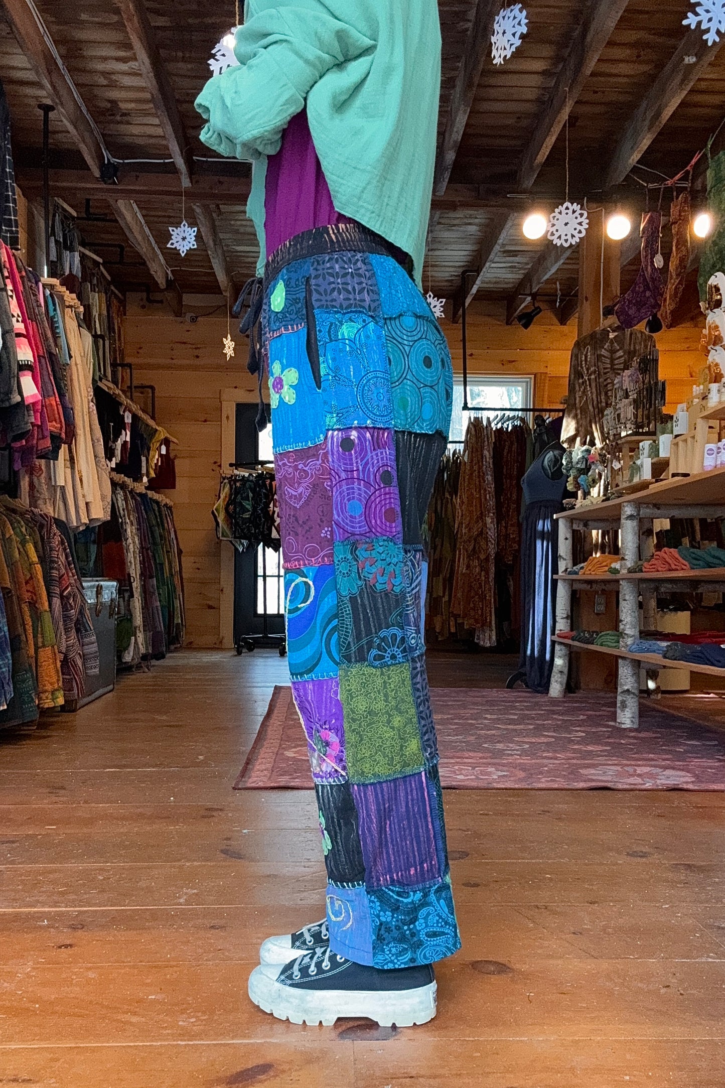 Flower Embroidered Patchwork Trousers