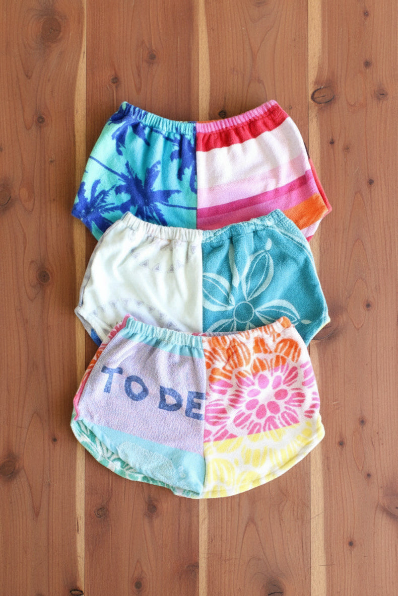 Curved Cut Hem Upcycled Towel Shorts