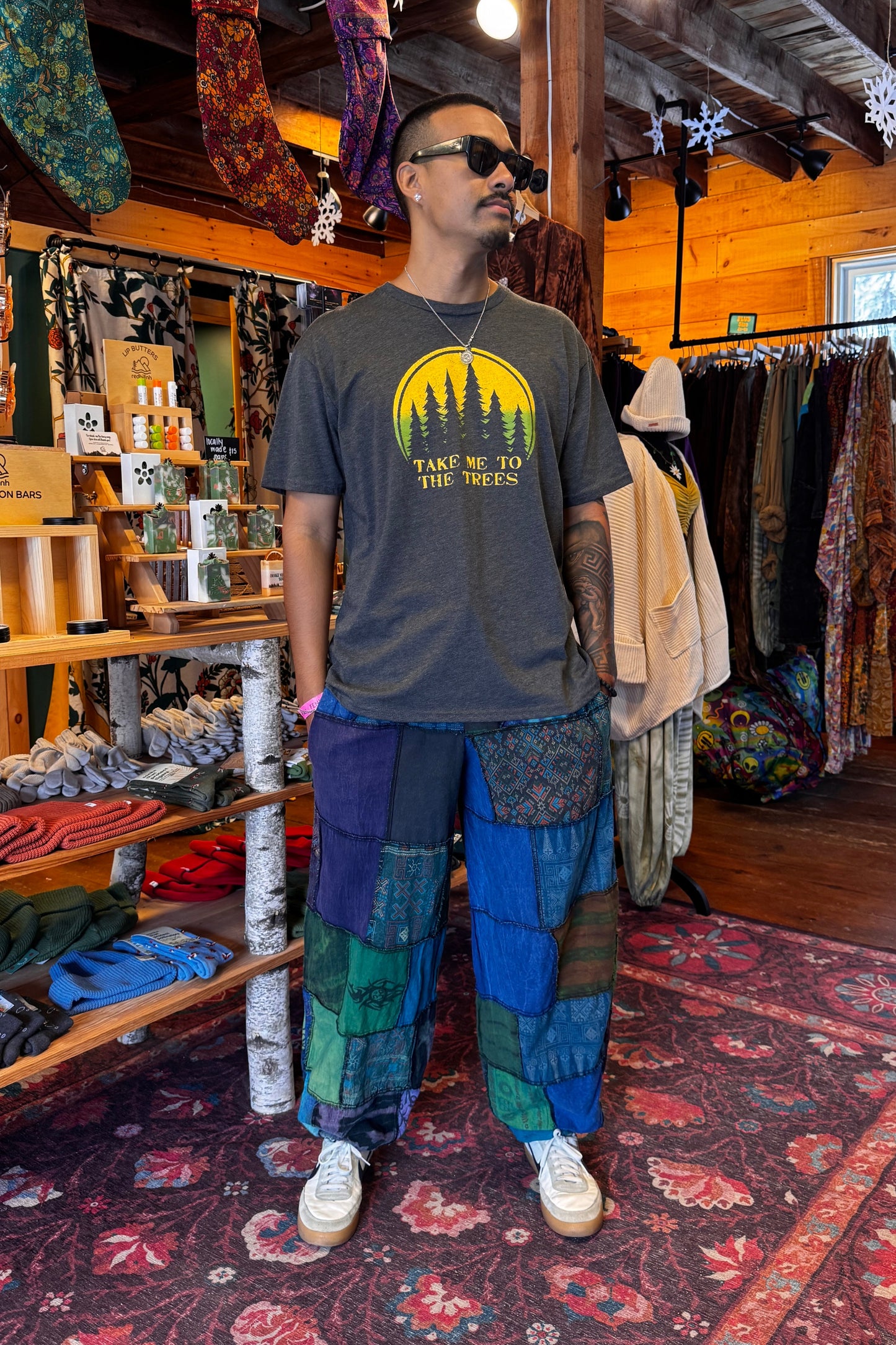 Recycled Patchwork Elastic Waist Joggers