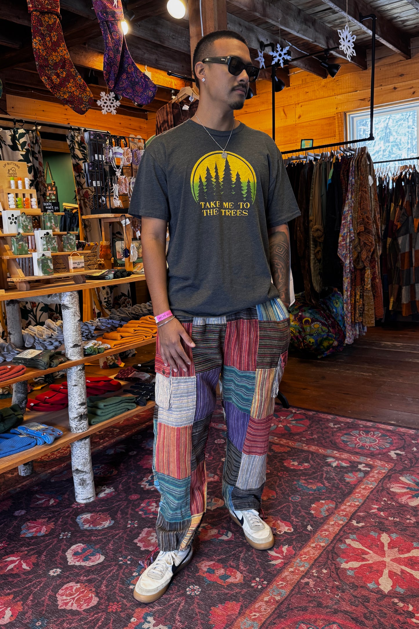 Stripe Patchwork Pant w/ Tie Cuffs