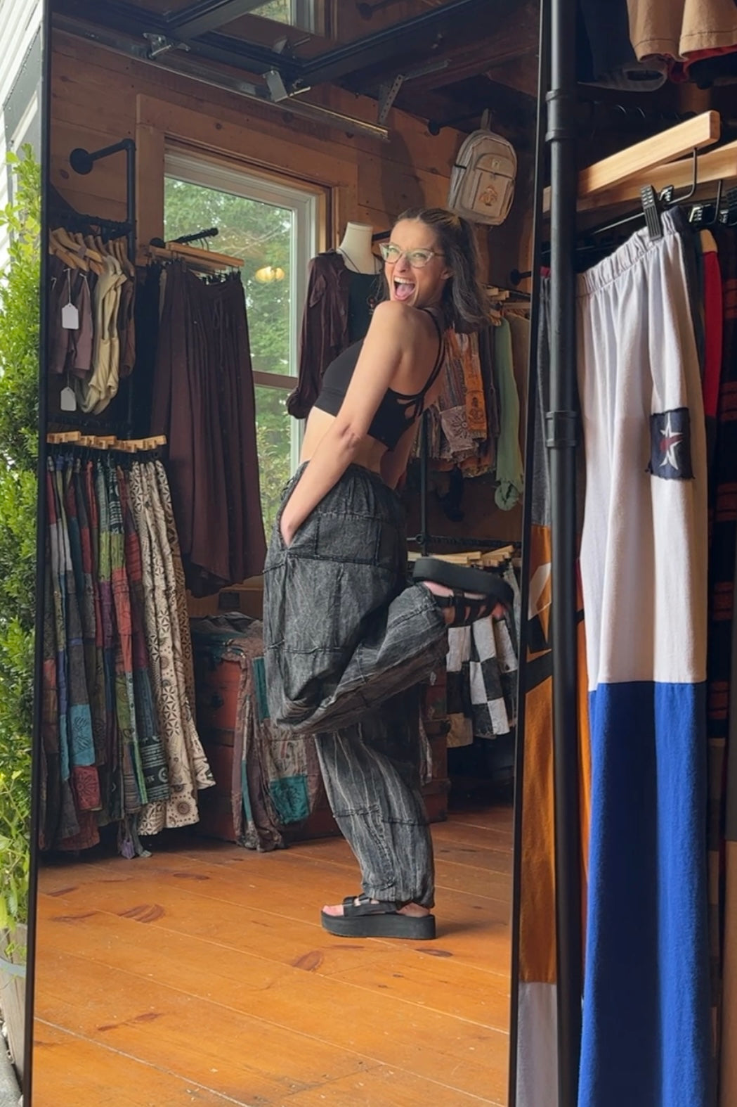 Recycled Patchwork Elastic Waist Joggers