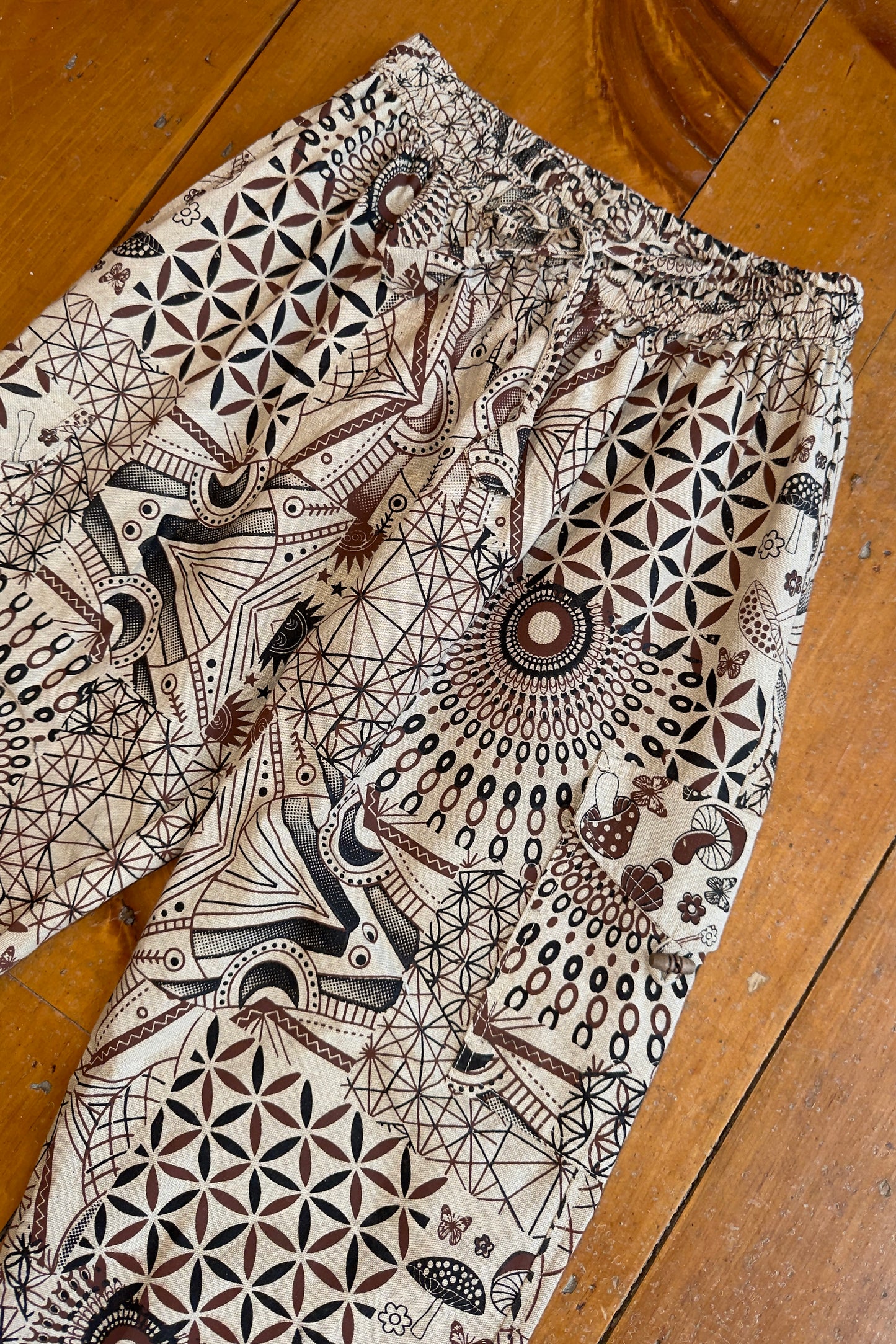 Beige Multi-Print Mushroom Trousers