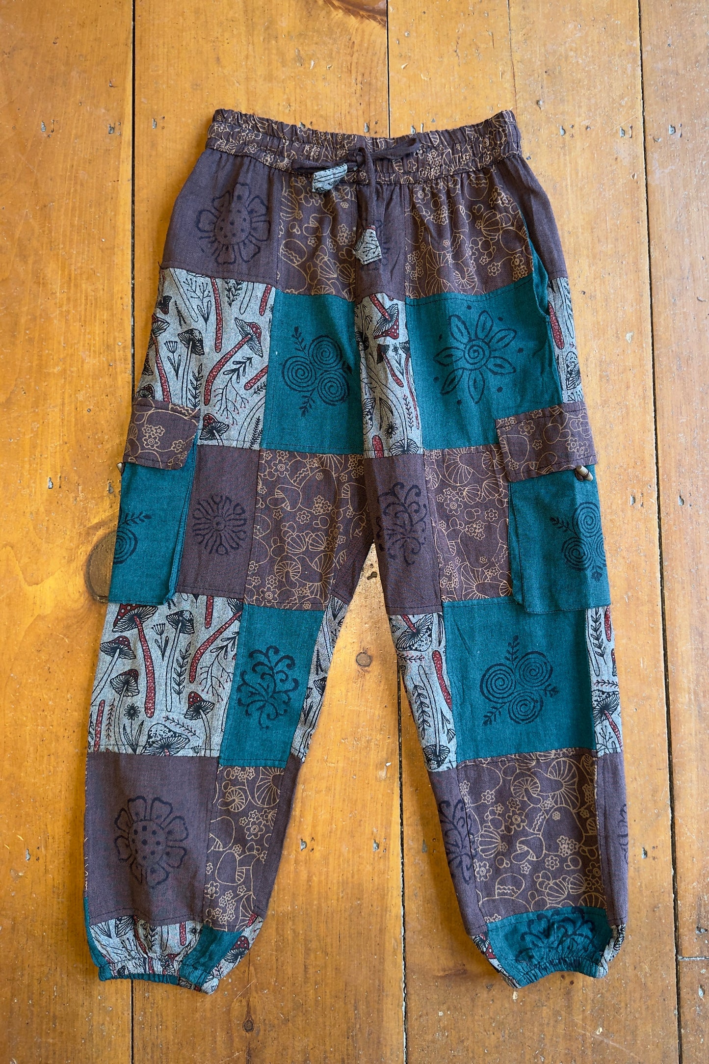 Brown and Teal Mushroom Joggers