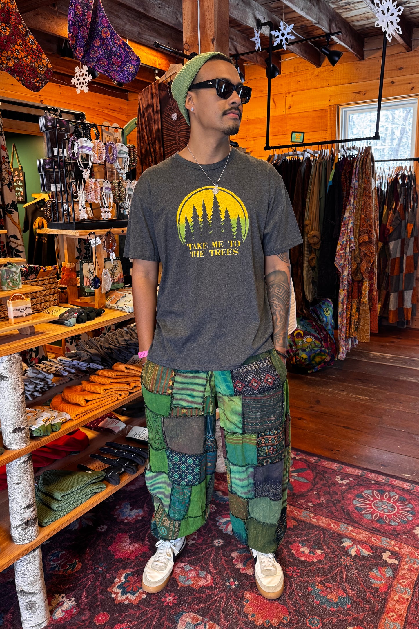 Recycled Patchwork Elastic Waist Joggers