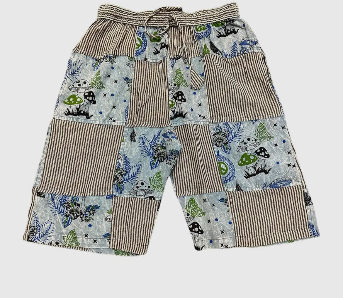 Mushroom & Butterfly Print Short with Stripe Patches