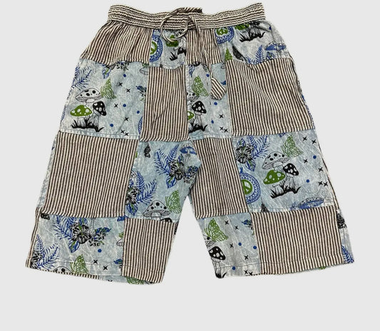 Mushroom & Butterfly Print Short with Stripe Patches