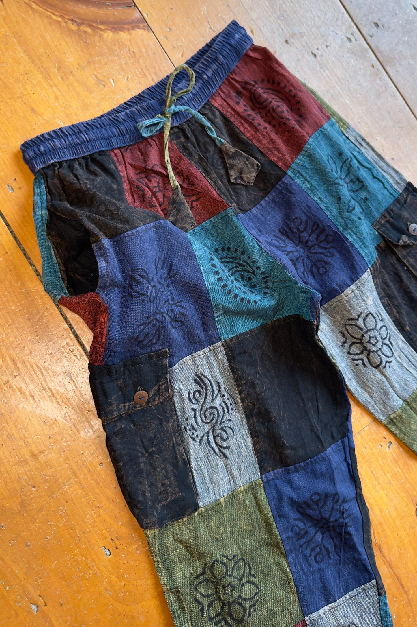 Stonewash Block Print Cargo Trousers