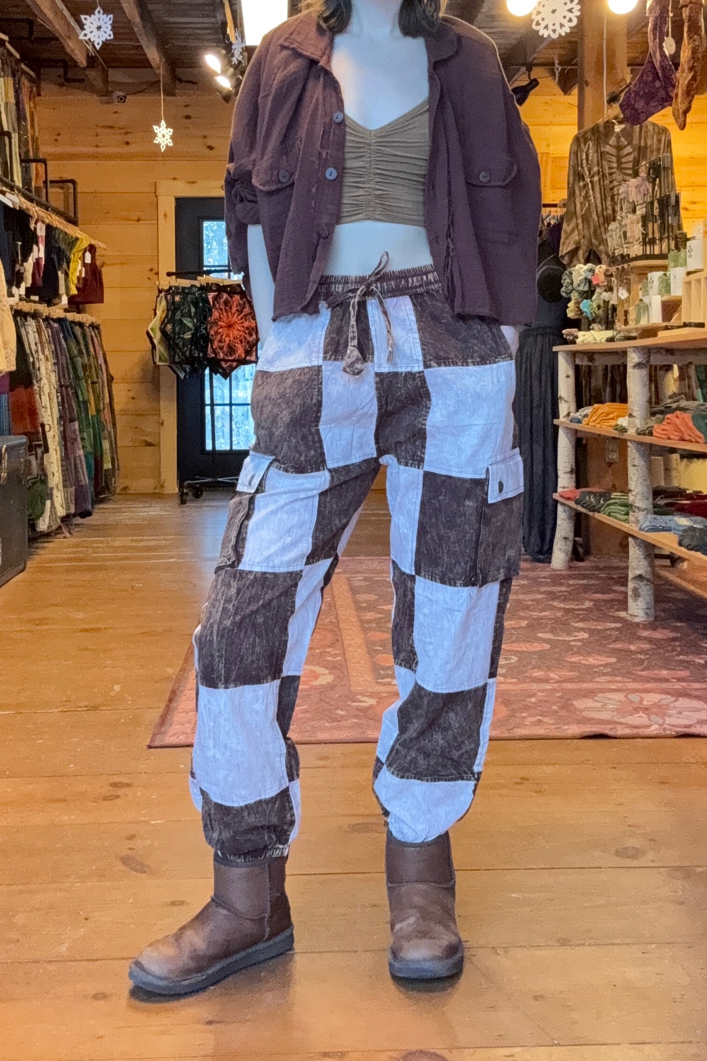 LAST CALL SIZE XL | Cotton Patchwork Brown Mountain Cargo Joggers