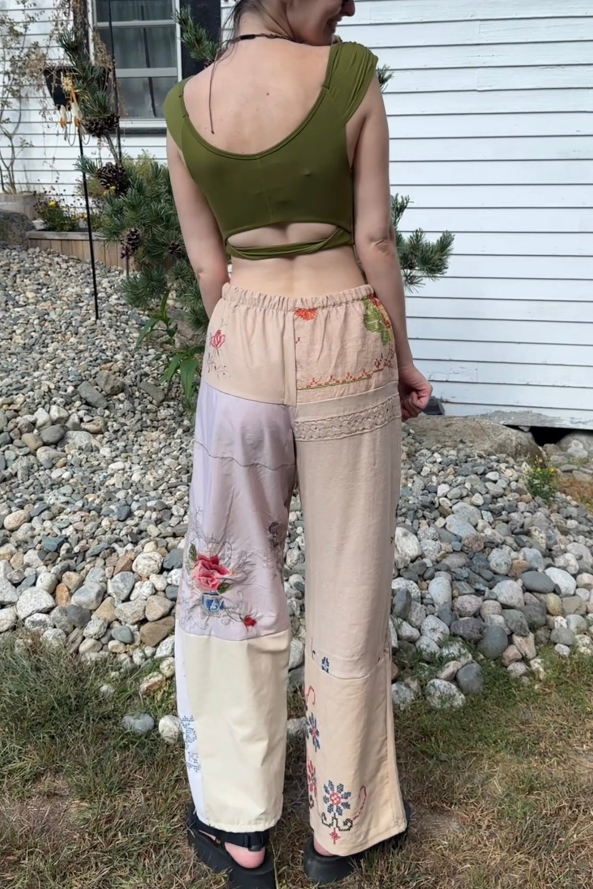 Upcycled Embroidered Pieced Pant
