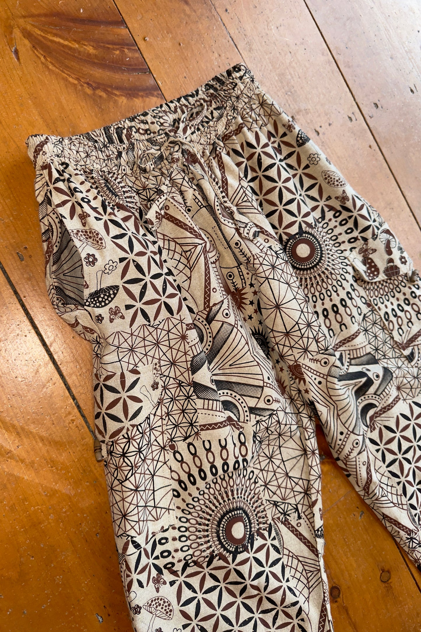 Beige Multi-Print Mushroom Trousers