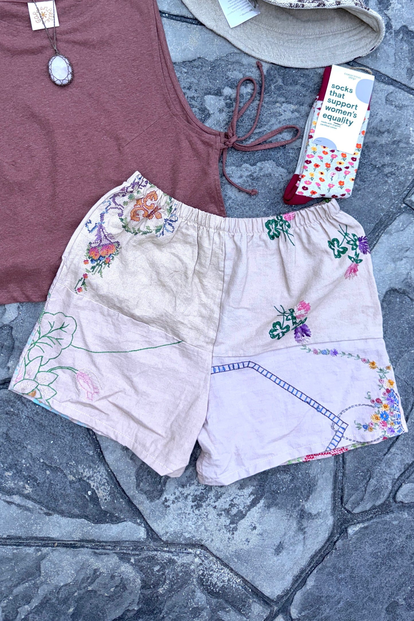Upcycled Embroidered Shorts