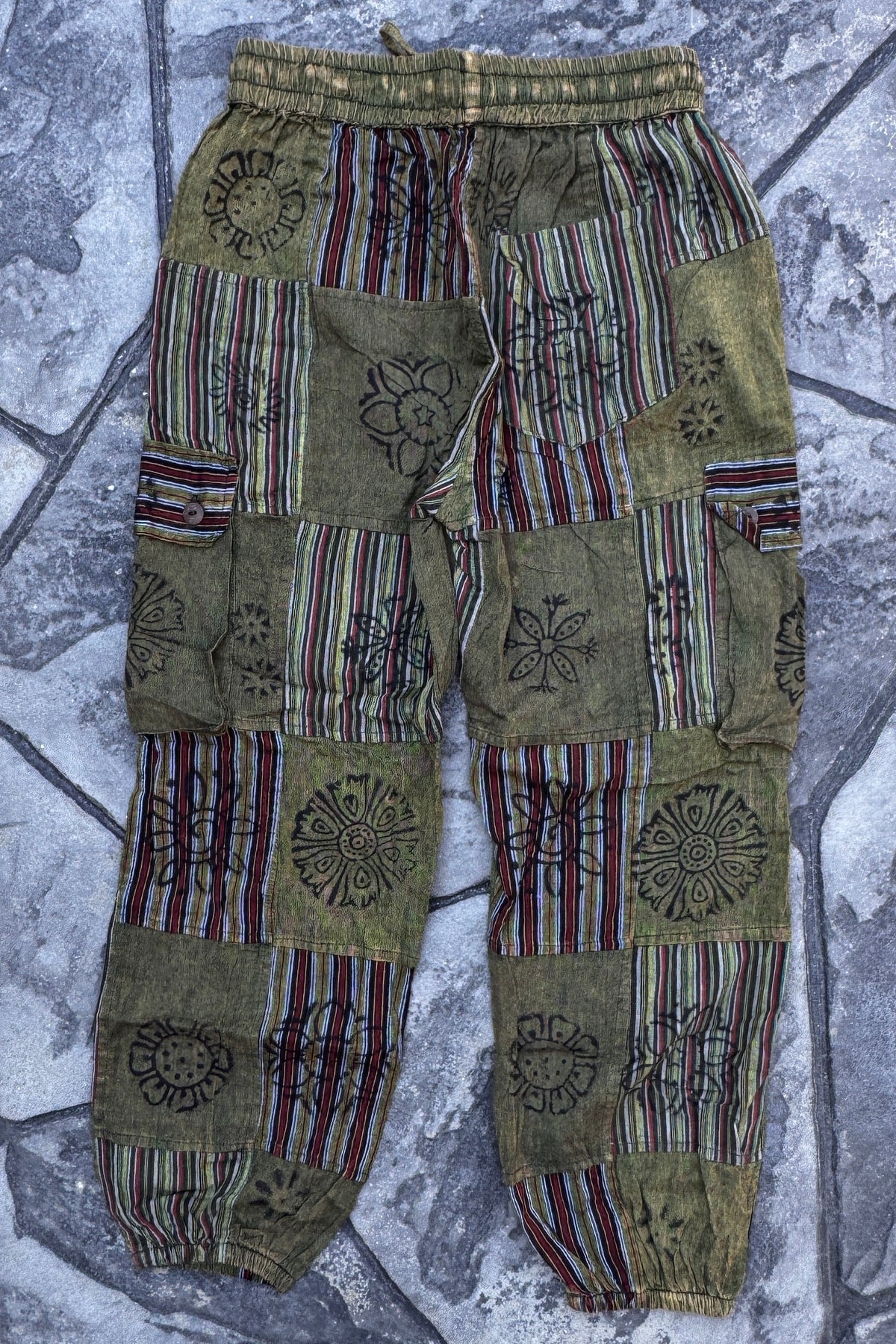 Sage Patchwork Joggers with Cargo Pockets