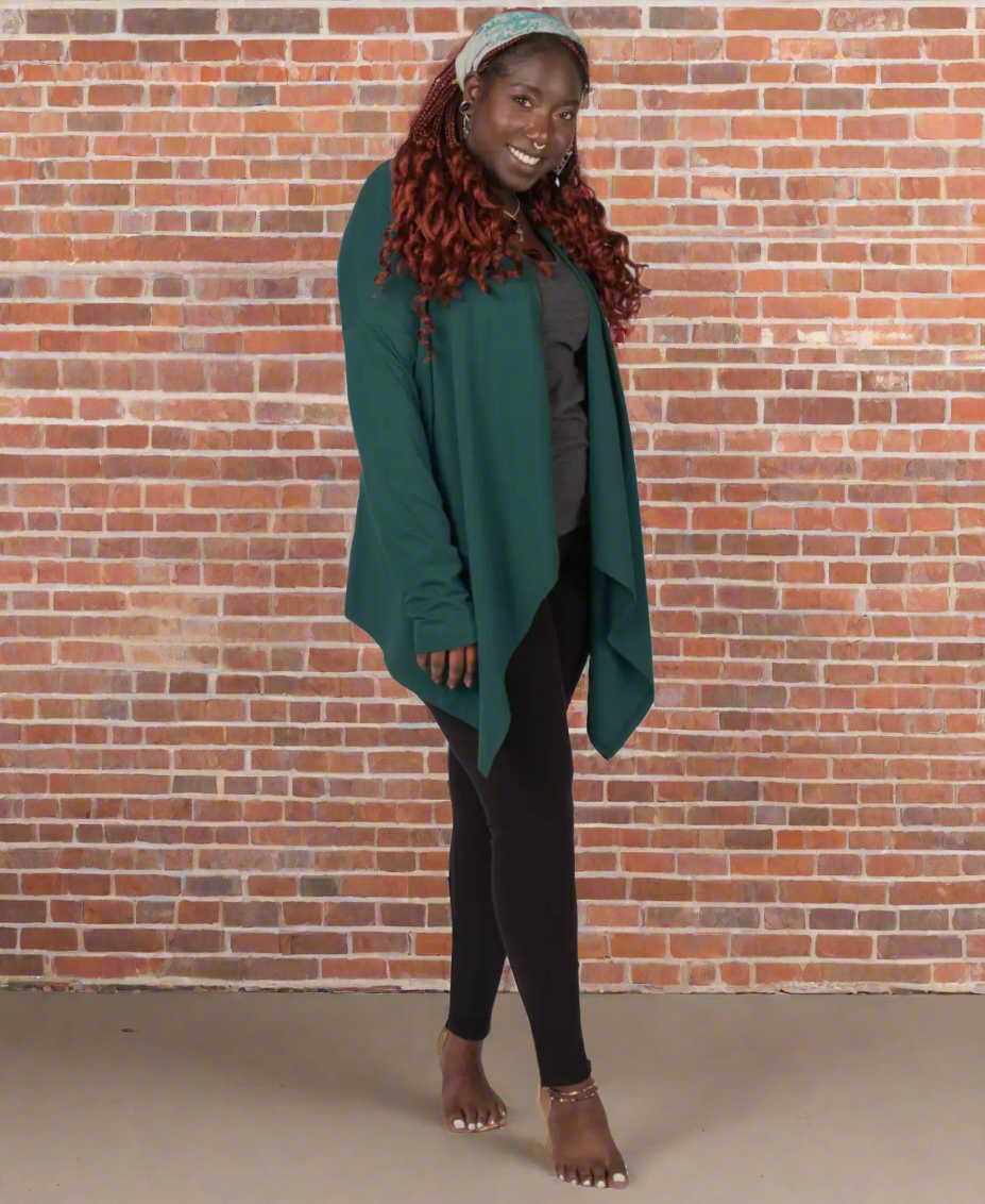 Organic Cotton Draped Cardigan in Teal