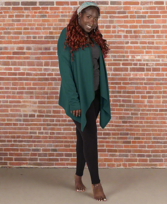 Organic Cotton Draped Cardigan in Teal