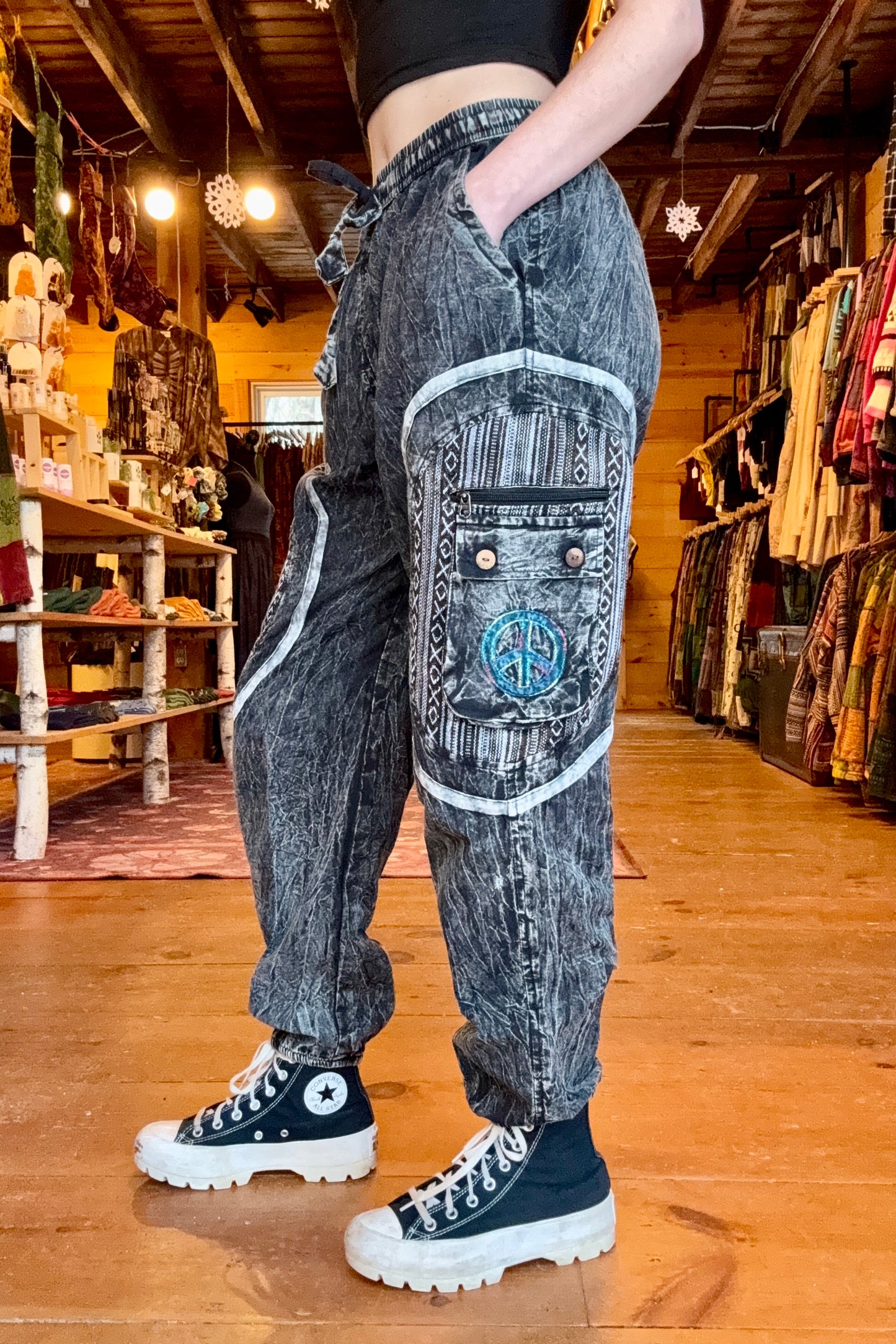 Peace & Om Symbol Cargo Joggers