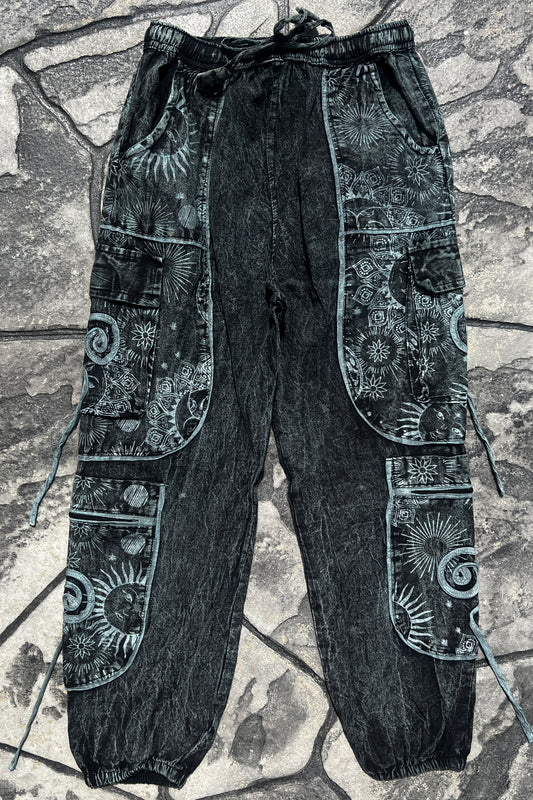 Black + White Joggers w/ Swirl Detail Pockets