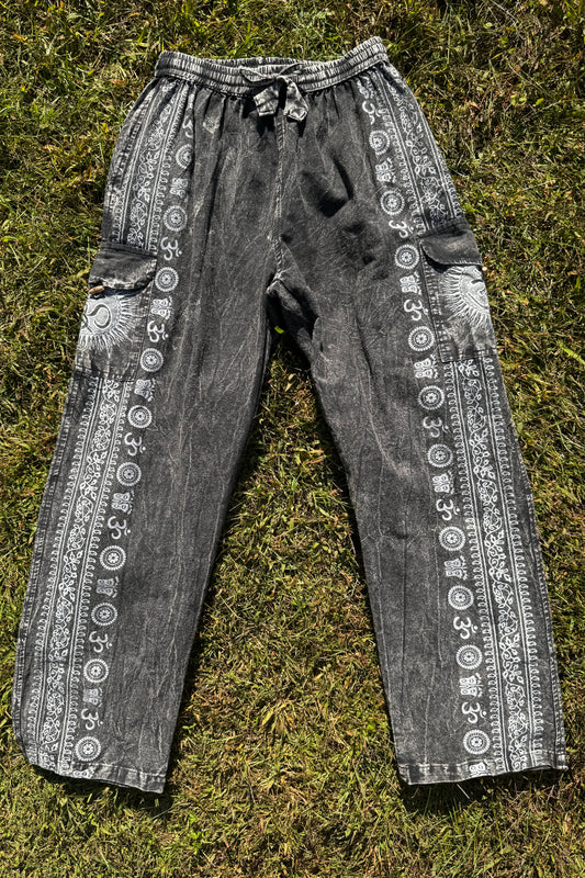 OM Symbol & Butterfly Cotton Cargo Pants