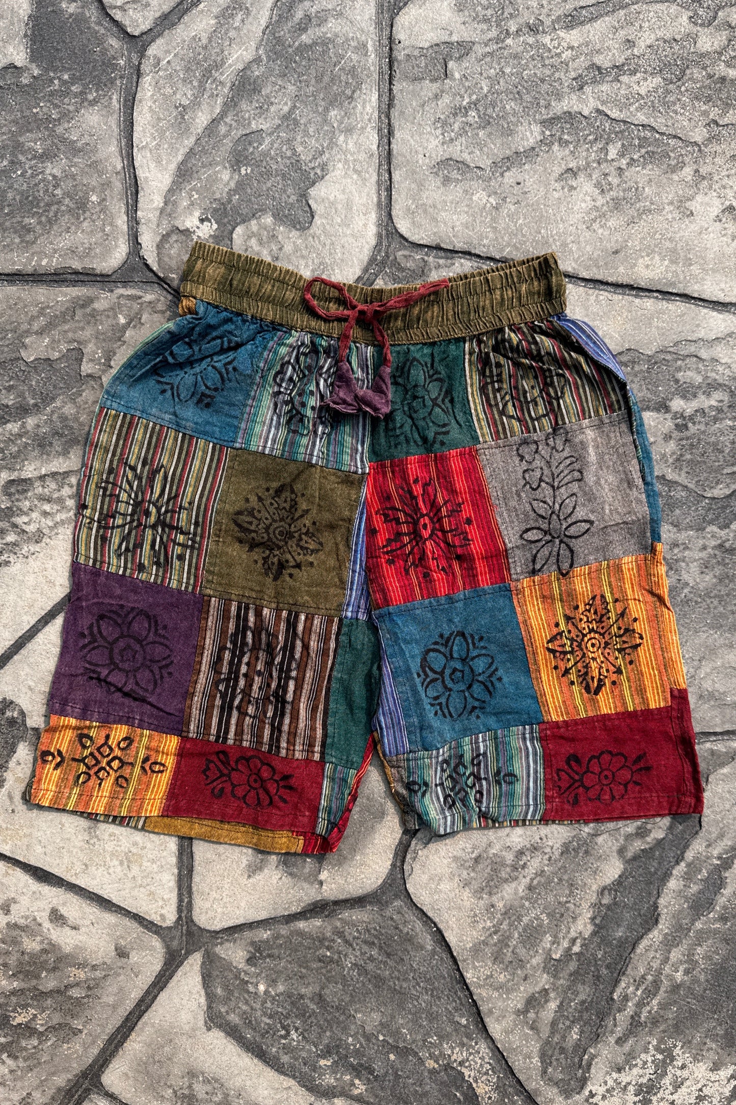Unisex Multi-Color Patch Shorts w/ Stamp Detail