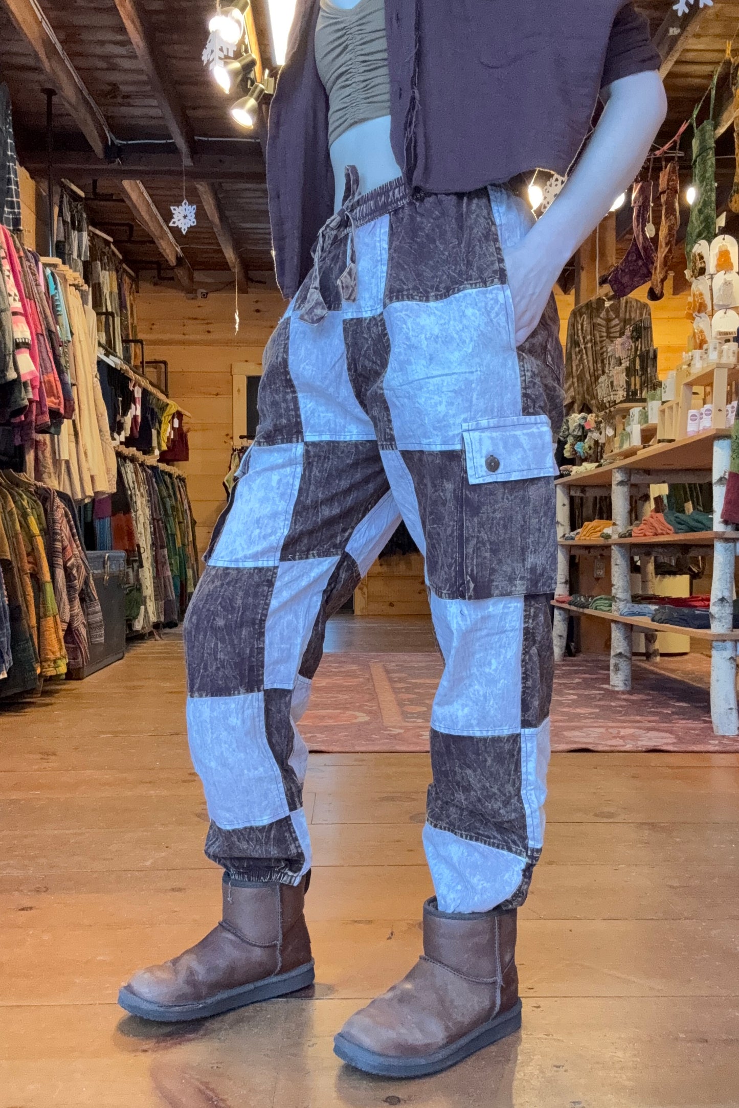 LAST CALL SIZE XL | Cotton Patchwork Brown Mountain Cargo Joggers