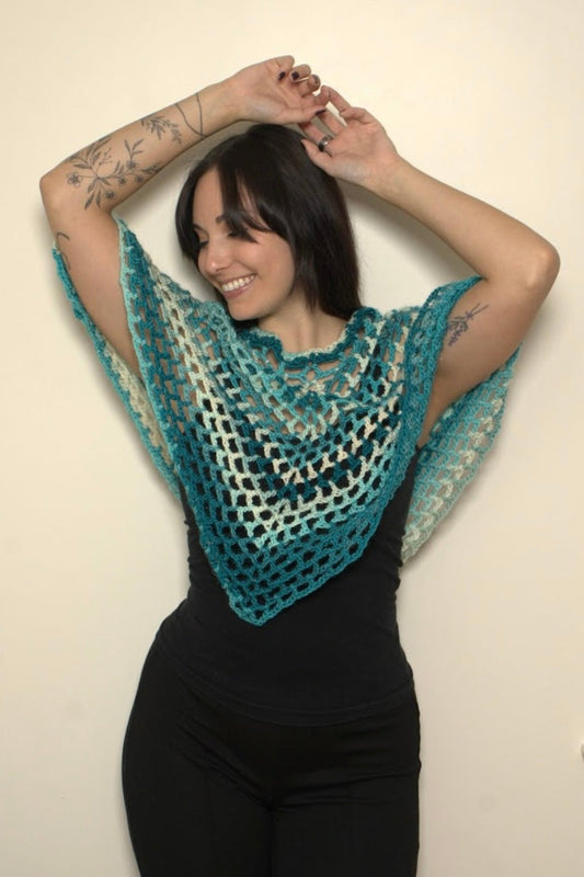 Sea-foam Green & Teal Crochet Shawl