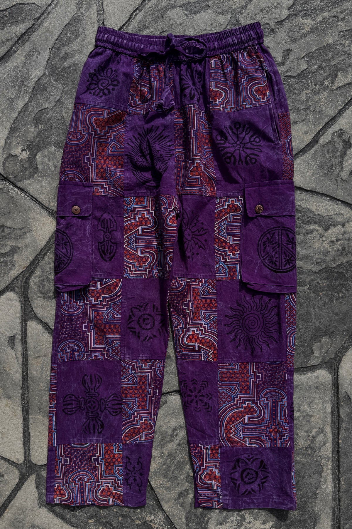 Geometric Print Straight Leg Cut Pants in Purple