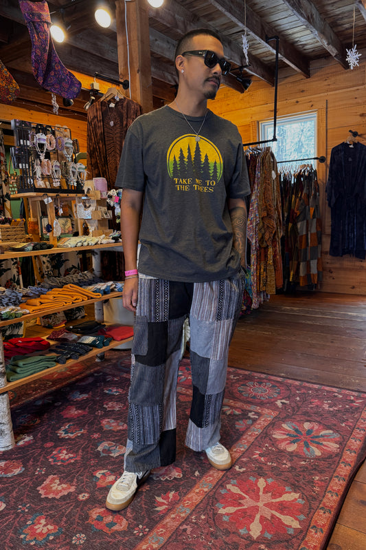 B+W Cargo Trousers with Geometric Pattern Patches