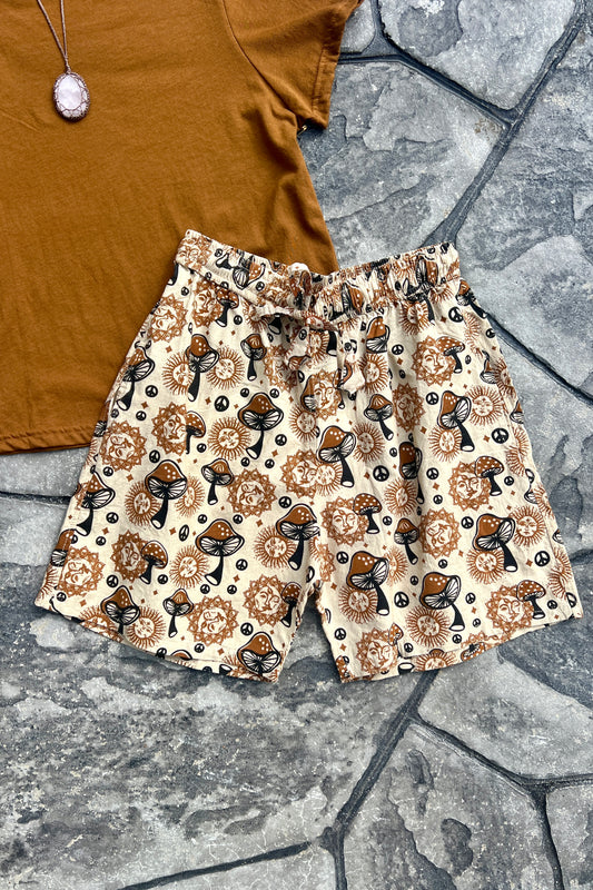 Mushroom & Sun Cotton Shorts
