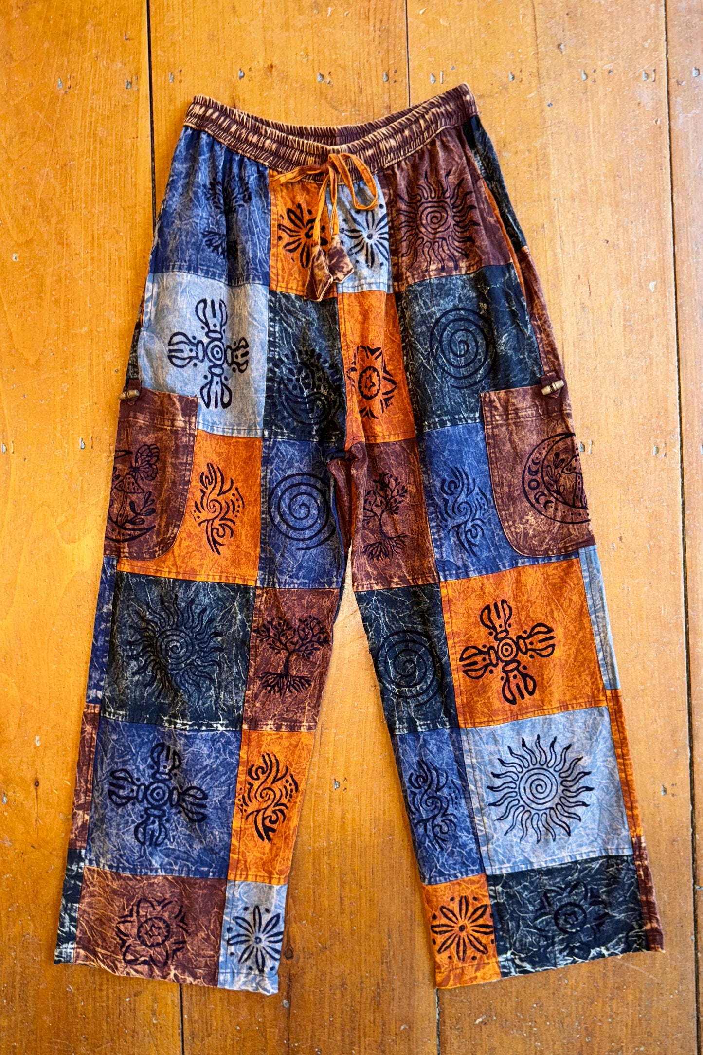 Orange Patchwork Block Print Pant