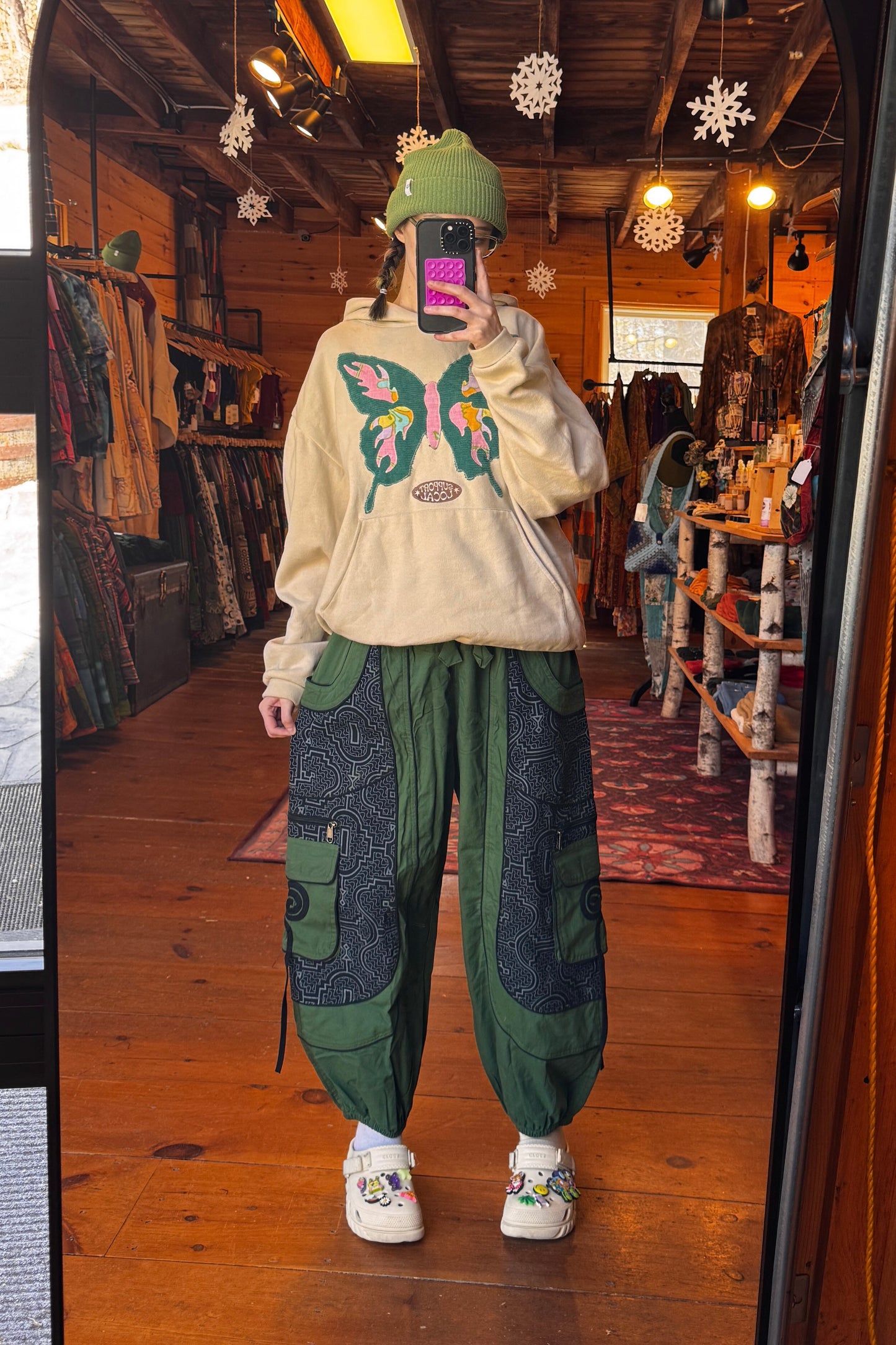 Swirl Pocket Detail Balloon Pants in Green