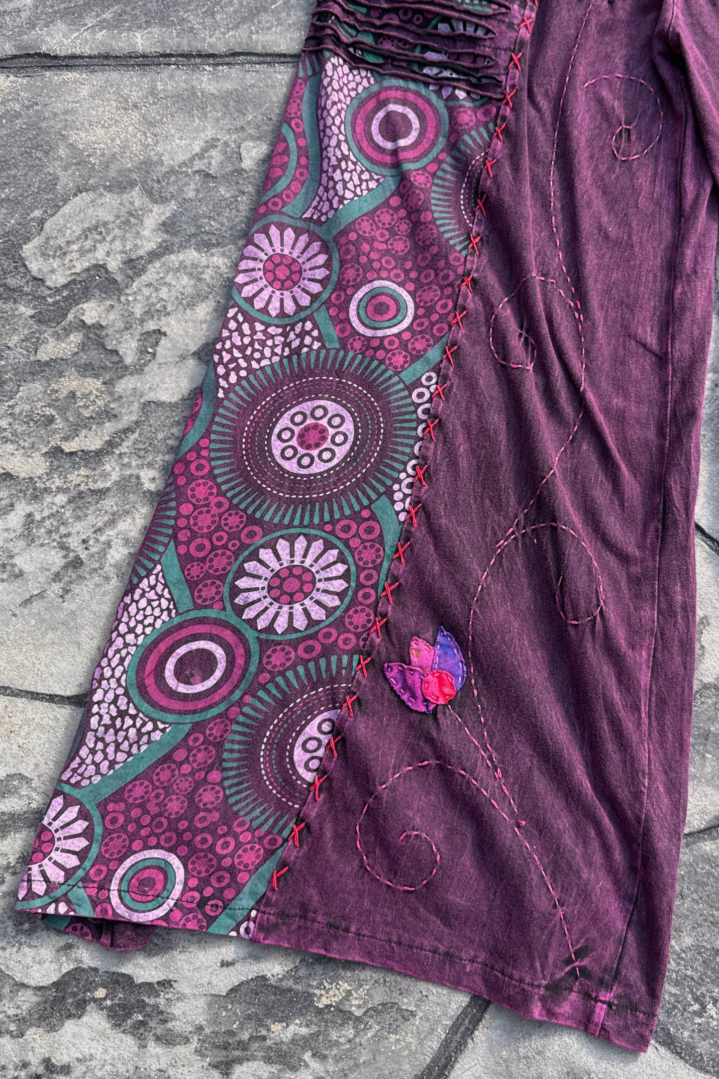 Ultra Wide Leg Floral Embroidered Pants in Purple